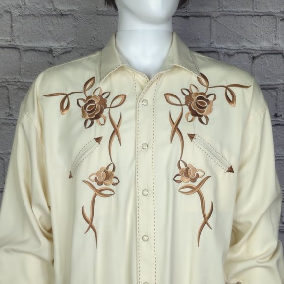 Panhandle Slim Other - Panhandle Slim Tan/Brown Embroidred Western Shirt, Men's XL
